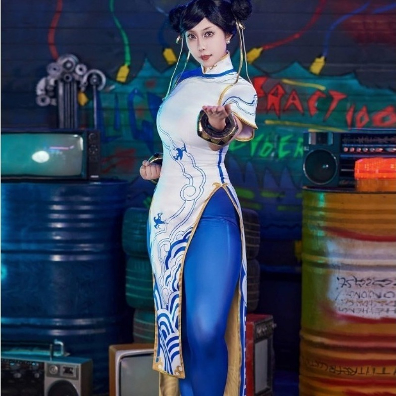 Street Fashion Dress - Костюм игры Chun-Li, уличный косплей, синее